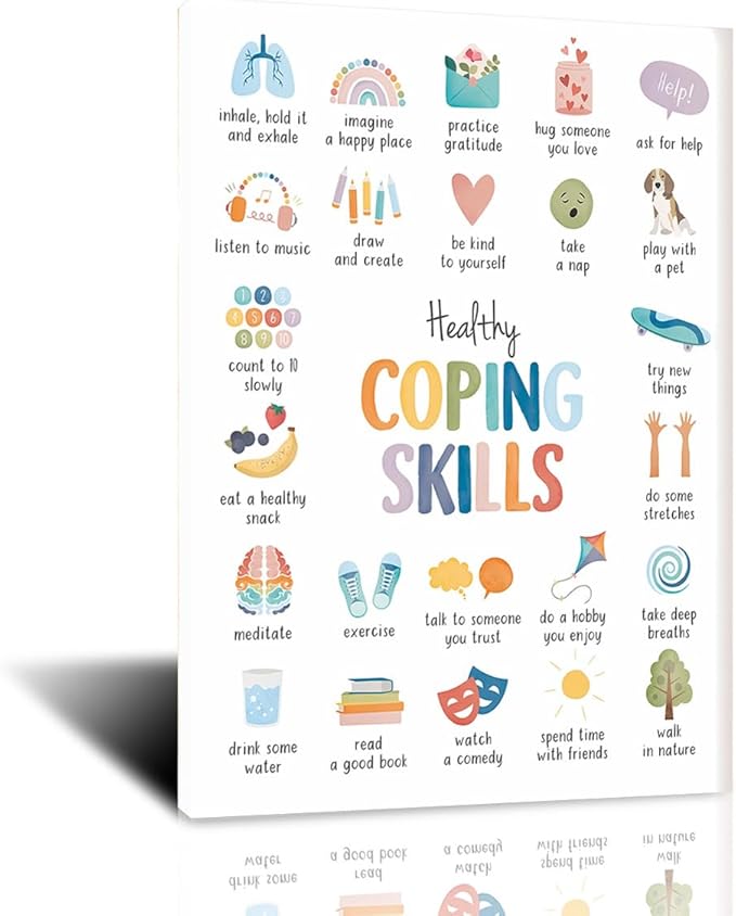 Healthy Coping Skills Poster Calming Strategies For Anxiety Relief Therapy Office Decor School Counselor Resource For Mental Health & CBT Framed 12x16inch