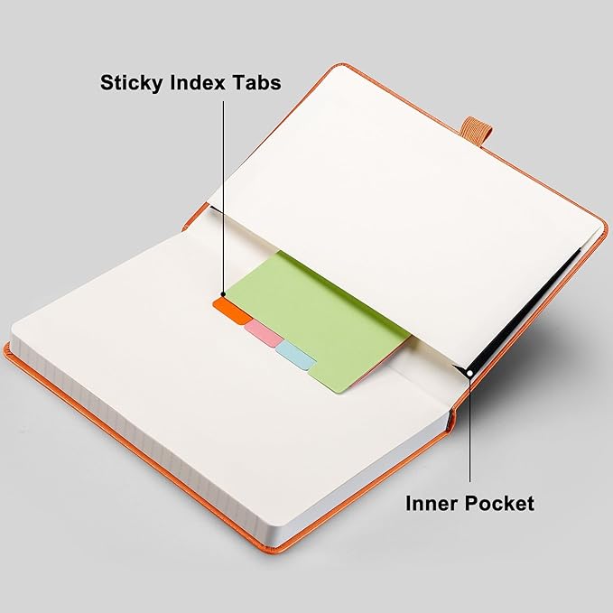 RETTACY Lined Journal Notebook, 192 Numbered Pages, A5 Medium Size (5.7'' x 8.3''), for Men & Women, Journaling, Writing, Work & Office, Leather Hardcover, 100 GSM Thick Paper (Orange)