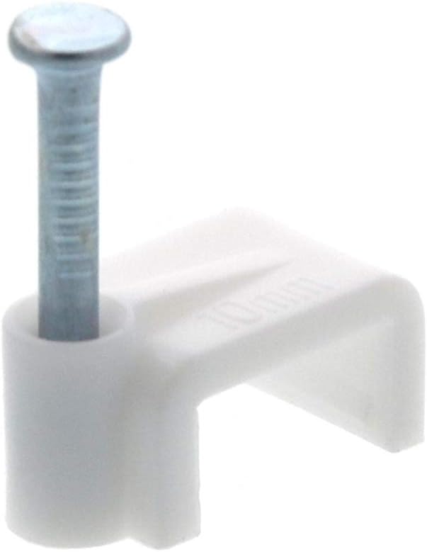 Secure 10mm White Flat Nail Cable Clip for Coax, Ethernet, and Telephone Cable Management - 100 Pack
