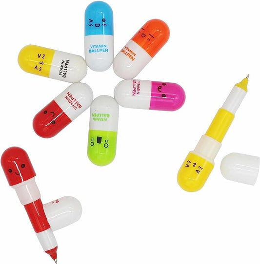 40pcs Vitamin Pill Ballpoint Pen Cute Cartoon Retractable Ball Pen Smiling Face Ball Pen (Random Color)