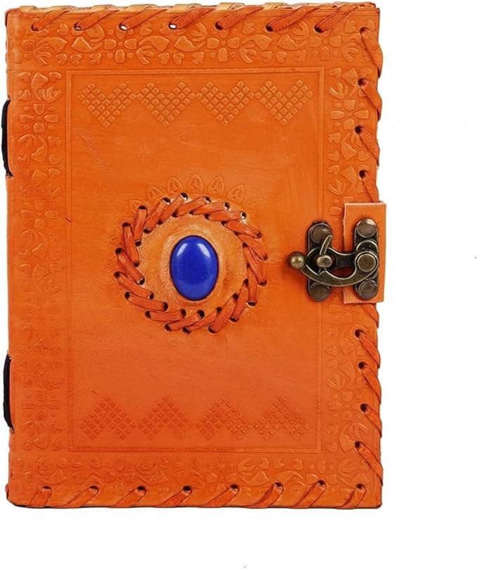 TUZECH Leather Journal for Men and Women Leather Diary to Write Poems,Sketchbook, Record Keeping Notebook Personal Memoir with C- Lock Unlined (7 Inches) (Orange)