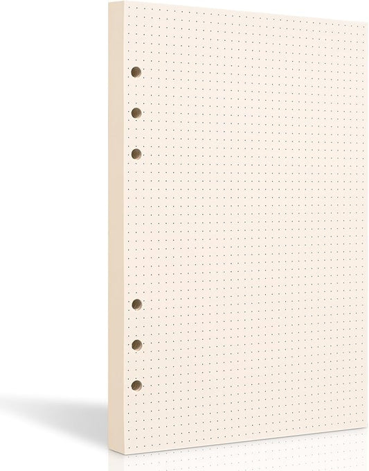 A5 Dot Grid Paper, 6 Hole Punched,A5 Dotted Refill Paper for Planner/Binders/Organizer, 8.3x5.6 Inch,80 Sheets,Beige,100GSM (1)