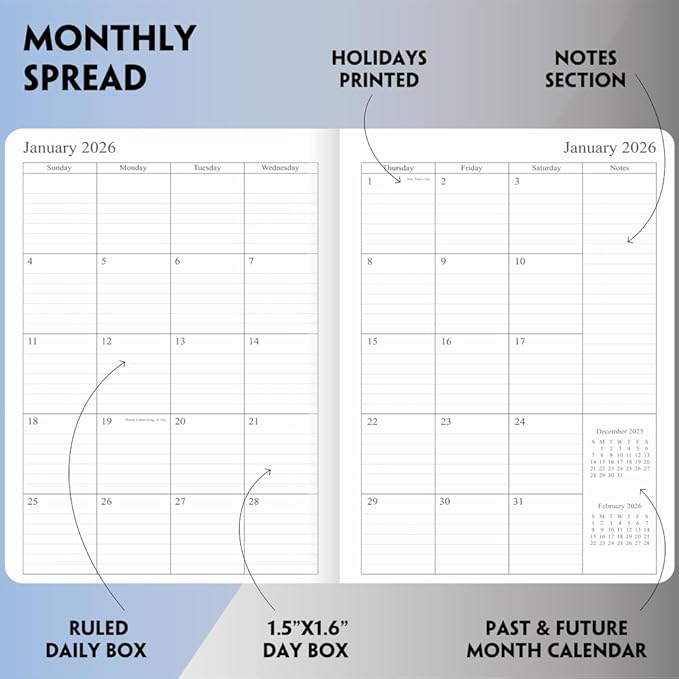 2026 Planner - Weekly and Monthly Planner, Jan 2026 - Dec 2026, Vegan Leather Cover, Elastic Closure, 8.5"x11", Grey