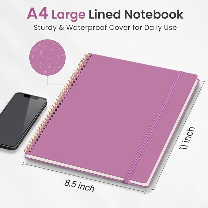 Taja Spiral Lined Notebook, 8.5"x11" Notebooks for Work, 6 Pack, Large A4 Journal for Women & Men, College Ruled Journaling Notebook for Writing, 6 Pcs, Plastic Cover Spiral Journal, Multi