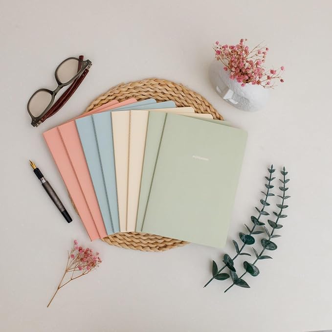 Notebook Journal, Pack of 8 Notebooks, A5, 5.5 x 8 in, Cute Soft Paper Cover Notepad for Travel, Meditation, Wedding and Dream Journals, Lined Diary Notepad Paper (Spring Colors)