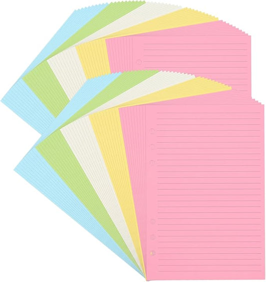 A5 Lined Notebook Paper,Color Loose Leaf Paper for 6-Ring Binder Planner Organizer, 6-Hole Binder Refill Paper Insert, 50 Sheets/100 Pages,Ruled (8.25 x 5.6") (2)