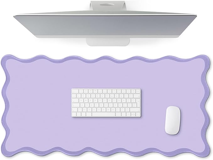 Scalloped Desk Mat Large Scalloped Piping Cute Desk Mat Aesthetic Preppy Table Pad Large Nonslip Pad with Edge Stitching Waterproof Gaming(Purple,23.62 x 13.78 Inches)