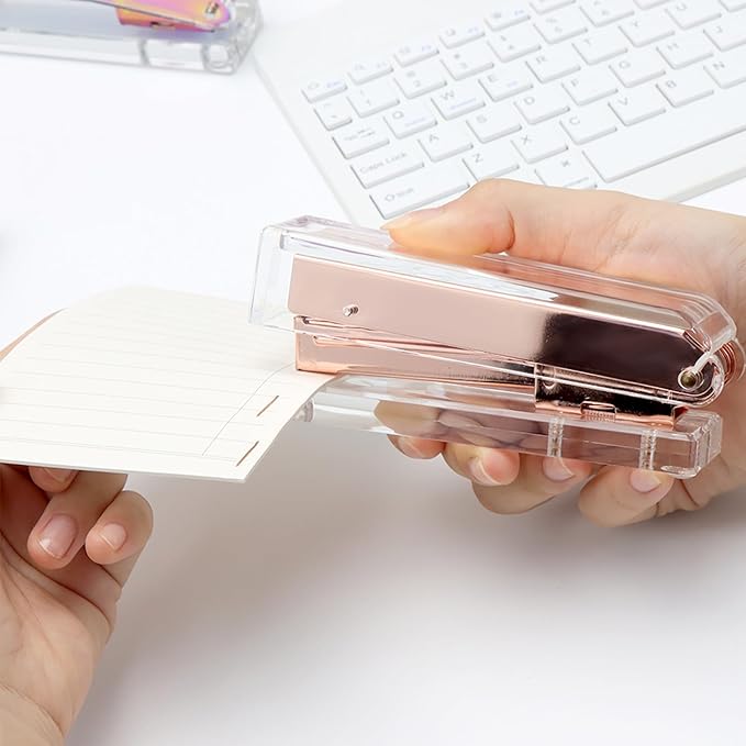 NaSumeBasics Clear Stapler with Staples Rose Gold Standard Manual Stapler and 1000 26/6 Staples for Desk Home School Office Stationery Supplies Accessories Decoration (Rose Gold)