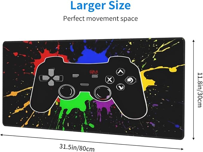 Game Joystick XL Large Mouse Pad with Stitched Edges Long Non-Slip Rubber Base Mousepad Gaming Theme Laptop Keyboard Mat Desk Pad for Office Home Desk Decor, 31.5" X 11.8"