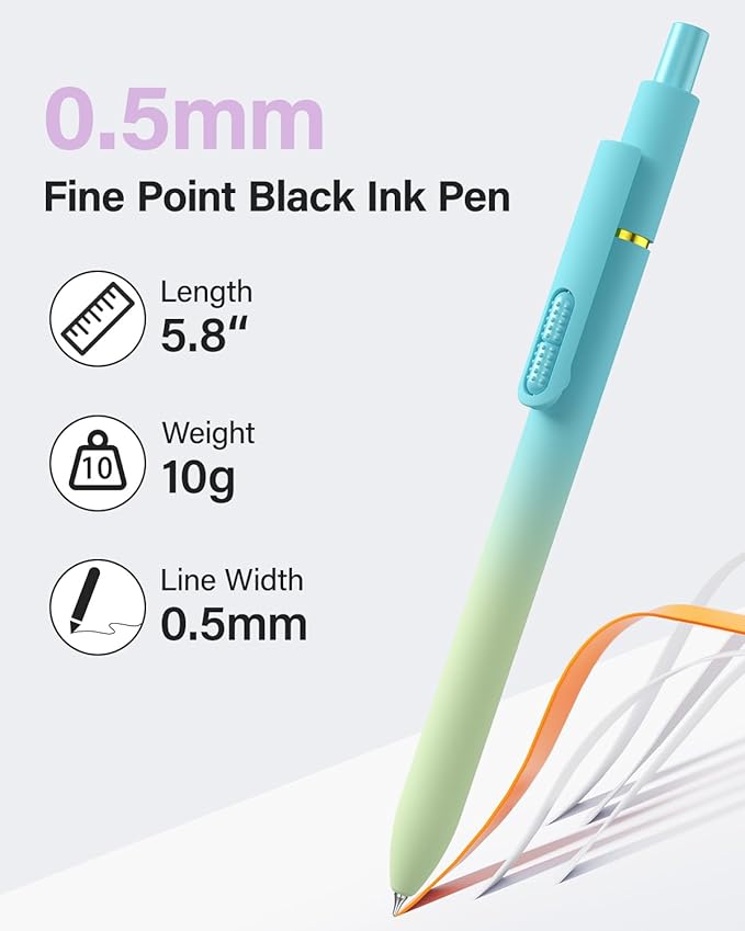 inkipen- 16 Pack Pens, Gel pens Black Ink, Fine Point(0.5mm),Quick-Drying Smooth Writing,School and Office Supplies （colorful）