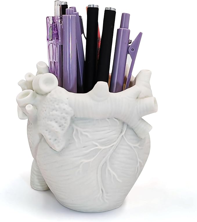 Heart-shaped Pen Holder for Desk Accessories Halloween Decor and Office Decor, Pencil Holder for Desk Organizers, Compact Desk Accessories Gift, Pencil Cup for School, Office, Home (White)