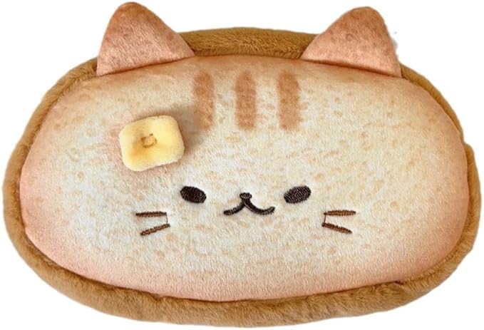 Super Cute Lovely Lucky Bread Toast Cat Pencil Case, Big Capacity Large Soft Plush Happy Kitty Fluffy Clothes Zipper Pencil Box Case, Makeup Bag Office Storage Holder Pouch Pen Bag -Ginger Cat