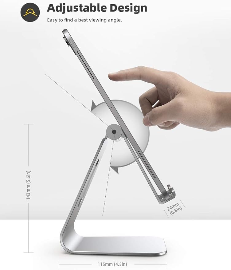 Lamicall Tablet Stand, Tablet Holder for Desk - Multi-Angle Adjustable Tablet Desktop Dock Gifts, Compatible with iPad Pro 11, 12.9, Air, Mini, Fire HD, Galaxy Tab, and Other 4-13" Tablets, Silver
