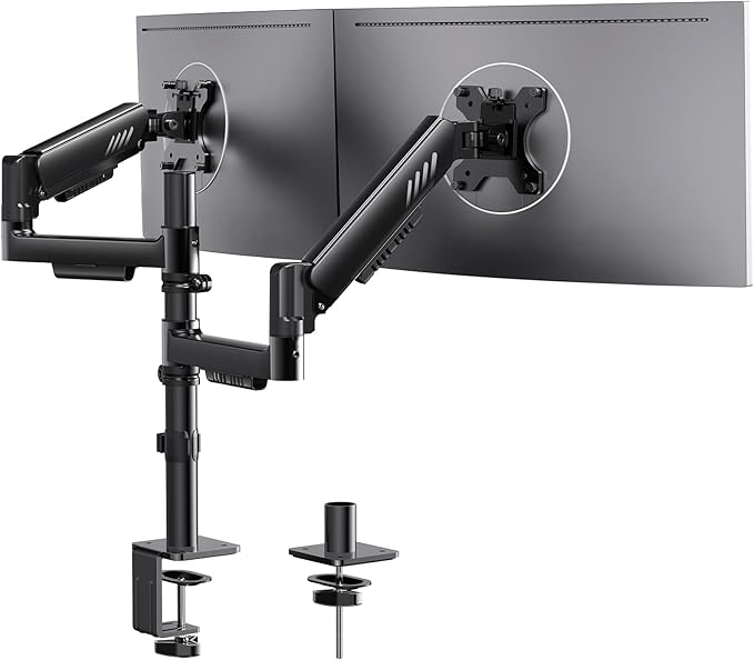 ErGear Vertical Dual Monitor Stand, Stacked Monitor Mount for 13-32″ Screens, Up to 19.8 lbs per Arm, Enhanced Stability with Integrated C-Clamp, Upgraded Cable Management, VESA 75x75/100x100mm, Black