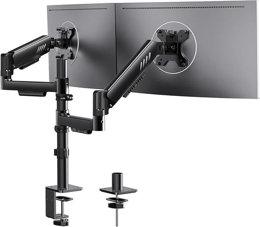ErGear Vertical Dual Monitor Stand, Stacked Monitor Mount for 13-32″ Screens, Up to 19.8 lbs per Arm, Enhanced Stability with Integrated C-Clamp, Upgraded Cable Management, VESA 75x75/100x100mm, Black