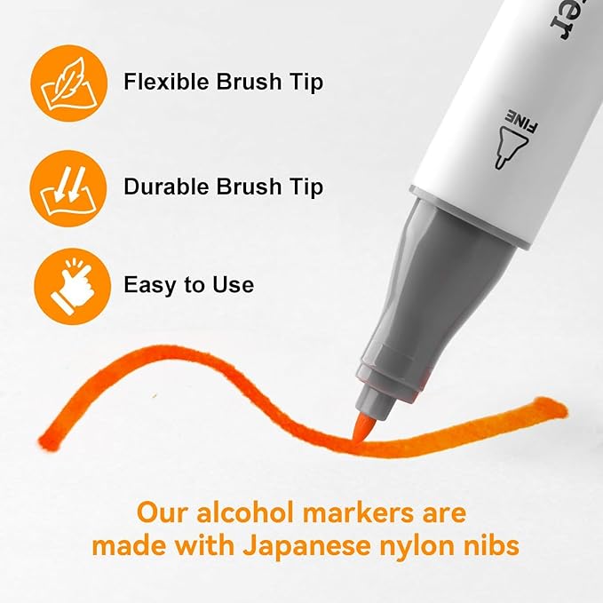 SFAIH Alcohol Markers Fine Tip & Chisel Tip - 49 Colors Double Tipped Art Markers for Adult Coloring Books Illustration, Gifts for Artist Adult - Refillable Alcohol-based Ink