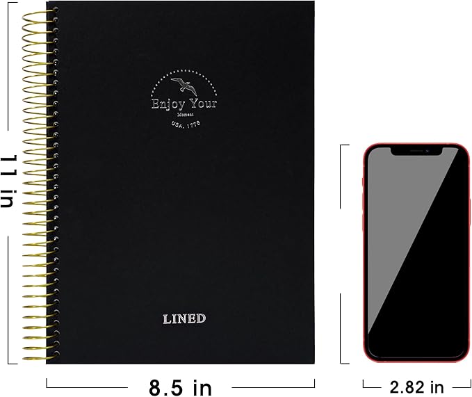 FLYING EAGLE Hardcover Spiral Notebook Journal 8.5 x 11 Large Spiral Notebook 210 Pages College Ruled Notebook Composition Notebook Wire Bound Journal Work Notebook for Office School Supply, Black