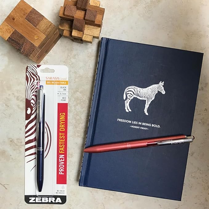 Zebra Pen, SARASA Grand Retractable Gel Pen, Solid Brass Barrel, Fast-Drying Black Ink, 0.7mm Point, Ideal for the Left Handed, Eliminates Smudging, Navy Brass Barrel, 1-Pack, (45211)
