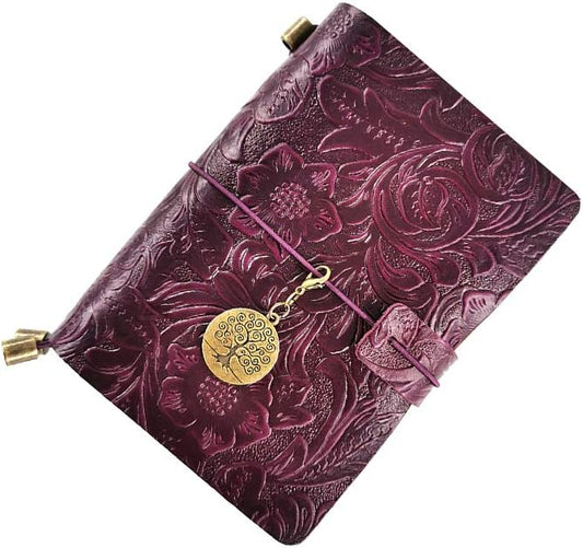 Refillable Leather Journal, Handmade Purple Leather Notebook with Bookmark for Men & Women, Vintage Notepad Sketchbook Perfect for Writing, Gifts, Travelers (Purple, Passport)