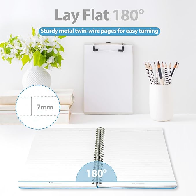 VALOME Journaling Notebooks, A5 Lined Spiral Notebook for Women & Men, 146 Pages College Ruled Hardcover Note Book for Work, Note Taking, Journaling, School, Writing (Bright Blue)