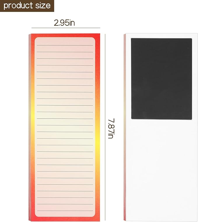 3 Pack Magnetic Note Pads Full Magnet Back Writing Pads for Refrigerator, Grocery, To Do Lists, Pastel Rainbow Gradient Design 100 sheets/Memo Pads
