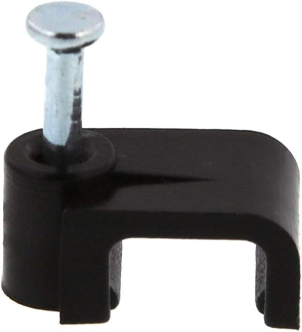 Secure 8mm Black Flat Nail Cable Clip for Coax, Ethernet, and Telephone Cable Management - 100 Pack