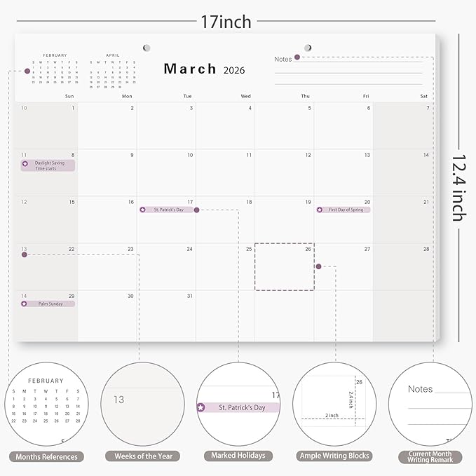 Desk Calendar (Jan.2026 – Jun.2027) 17" ×12.4" with Marked Holidays and 234 Stickers, Large 18 Months Desk Calendar 2026 for Office, Home, School