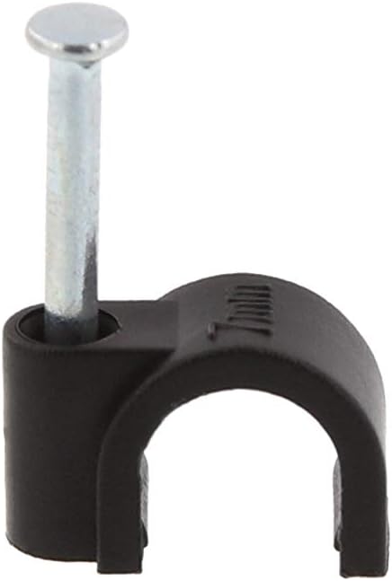 Secure 7mm Black Round Nail Cable Clip for Coax, Ethernet, and Telephone Cable Management - 100 Pack