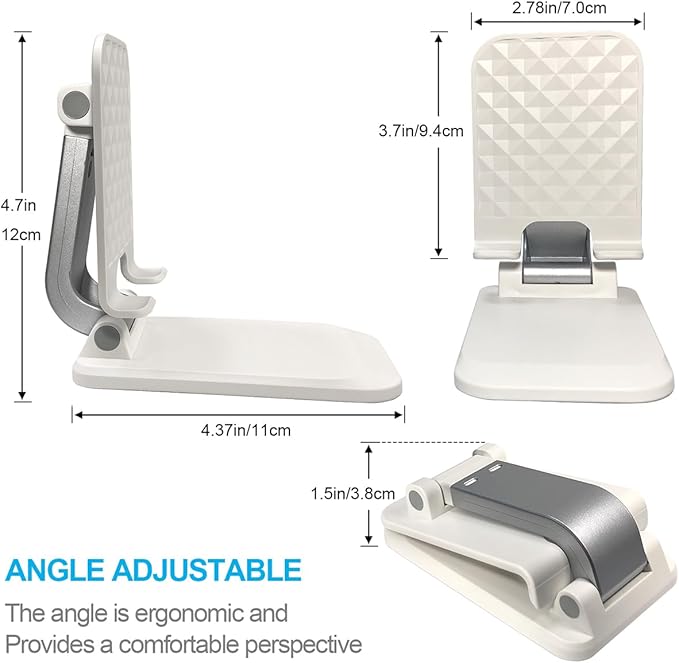 POQOD Foldable Cell Phone Stand for Desk, Fully Adjustable Phone Holder for Desk Compatible with iPhone 16 15 14 13 12 11, Nintendo Switch, All Phones, (New-White)