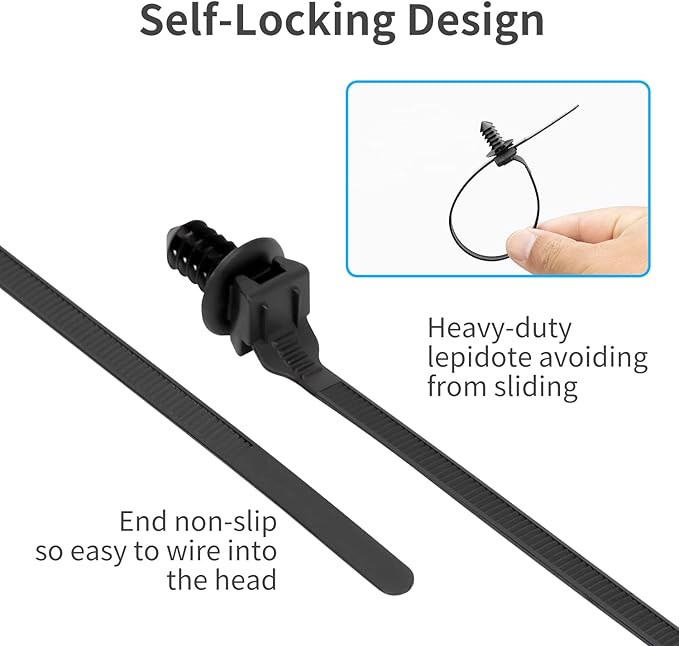 XINGO 100PCS Fir Tree Nylon Push Mount Zip Ties, Heavy Duty Wire Ties, 2 in 1 Self Locking UV Resistant Assortment for Indoor Wire Tying (6.7"x0.27")
