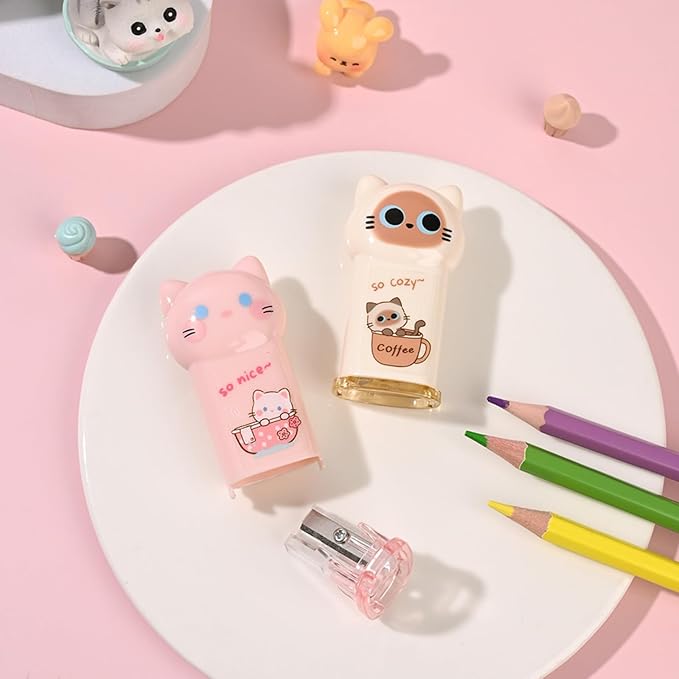 4Pcs Cute Cat Pencil Sharpeners Small Manual Pencil Sharpener Kawaii Stationery Set Kawaii School Supplies for Kawaii Office School Home Supplies