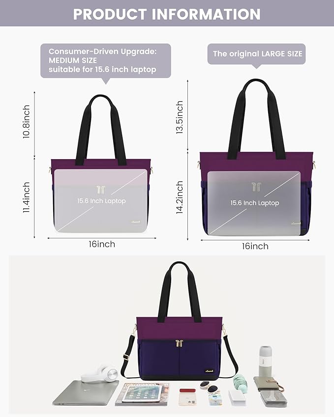 LOVEVOOK Upgrade Version Work Bags for Women 15.6 Inch Laptop Bag Large Capacity Mutiple Pockets Teacher Bag Water Resistant Canvas Tote Bag Purse for Office Travel Nurse Teacher, Dark Purple-Black