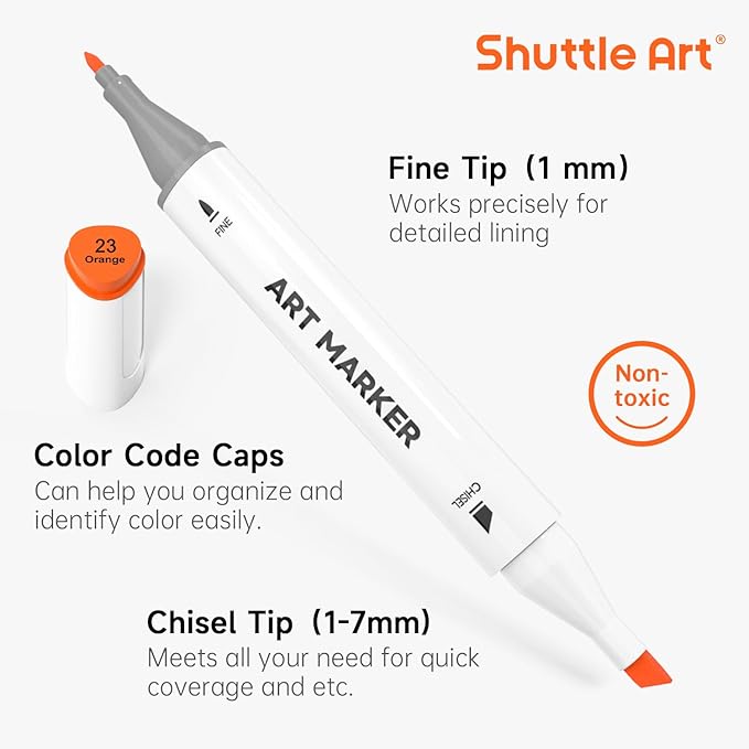Shuttle Art 51 Colors Alcohol Markers, 50 Colors Dual Tip Art Marker Set Plus 1 Colorless Blender with Marker Case Perfect for Illustration Students Adult Coloring Sketching (Pack of 2)