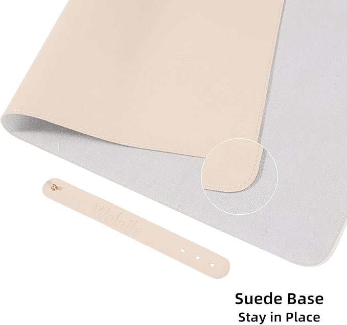 Desk Blotter Pad,27x13 inch PU Leather Computer Mouse Mat,Non-Slip Waterproof Writing Desktop Protector for Office Home,Small,Beige White
