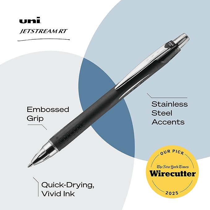 Uni-Ball Jetstream RT 12 Pack, 0.7mm - Black Ballpoint Pens - Wirecutter Best Pen, School Pens, Ink Pens | Ballpoint Pen, Colored Pens, Fine Point, School Supplies