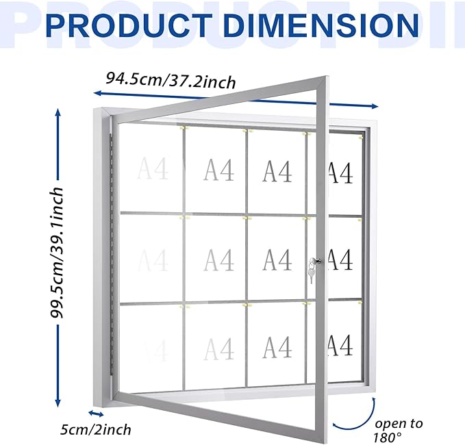 SWANCROWN Enclosed Bulletin Board Grey Felt Displays Boards Weather Resistant Wall Mounted Notice Case,39x37inches