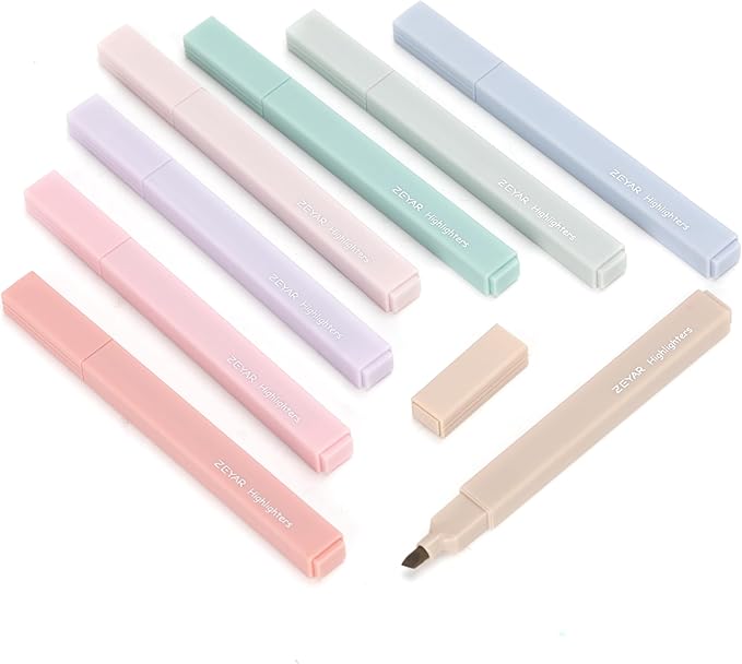 ZEYAR Aesthetic Cute Highlighter Pens, Cream colors, Chisel Tip, Water Based, Quick Dry, No Bleed for bible, four seasons color series (8 Spring Colors)
