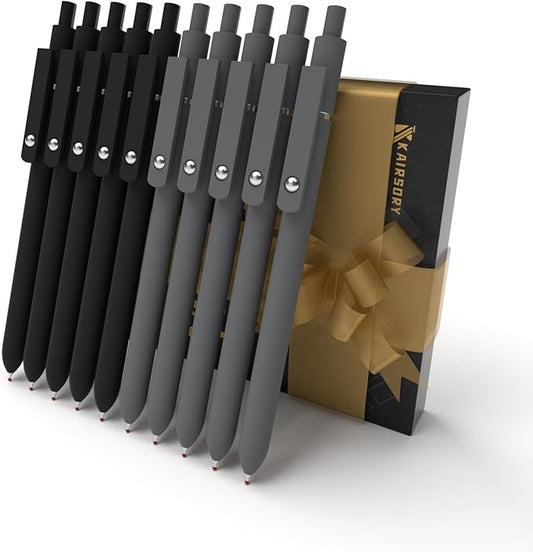 Retractable Gel Pens,0.5mm Fine Point Pen Smooth Writing japanese gel pen, quick drying black ink,High-End Series Ballpoint,Gifts for Women and Men(10 Pcs Black Ink-Black Gray shaft pens)