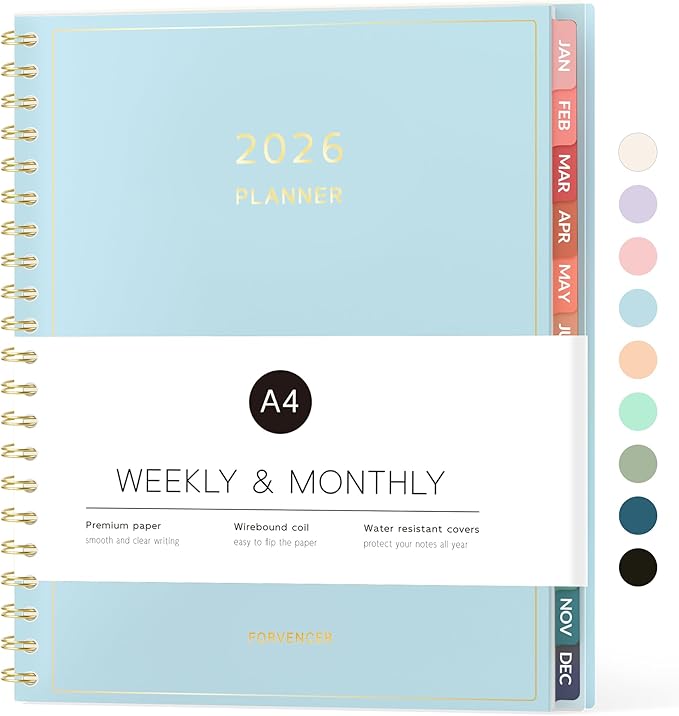 2026 Planner, Forvencer Calendar Planner Weekly and Monthly (Jan 2026-Dec 2026), 8.5" X 11", Agenda Book, Daily Journal Notebook with Tabs, Flexible Cover, Home School Organizer, A4, Light Blue