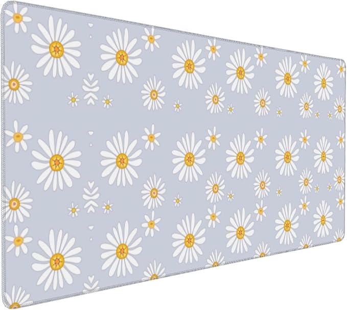 Extra Large Mouse Pads Daisy Flowers XXL Extended Mousepad with Stitched Edges Non-Slip Rubber Base Computer Keyboard Pad Desk Mat for Home Office Desk Decor, 35.4" X 15.7"