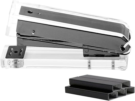 NatSumeBasics Clear Stapler with Black Staples, Standard Staper with 1000 26/6 Staples for Desk Home School Office Stationery Supplies Accessories Decoration (Black)
