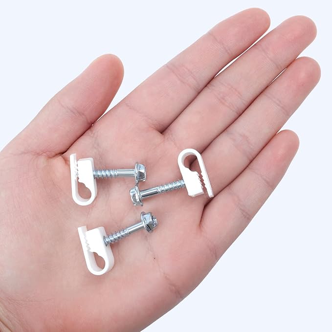 White Cable Clips with Inserted Screws, Flexible Single Cable Screw Clips, Electrical Wire Fastener, 50 PCS