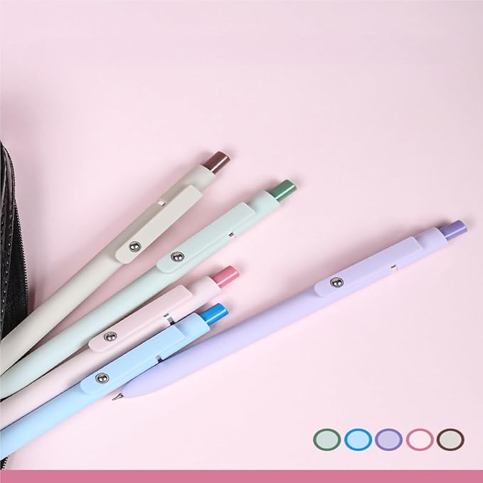 Macaron Color Gel Ink Pens for Journaling & Note-Taking, 5-Pack 0.5mm Fine Point Smooth Writing Retractable Pens - No Bleed or Smudge - Minimalist Pastel Gel Pens for Office & School Supplies
