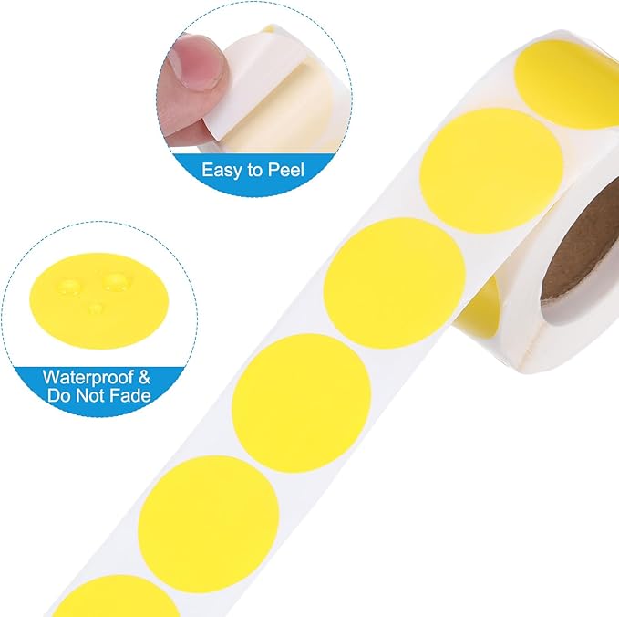 uxcell 500pcs Yellow Round Stickers Roll 1 Inch Self-Adhesive Stickers Coding Label Removable for DIY Crafts Homework, Office, Shop, Home, Classroom Marking