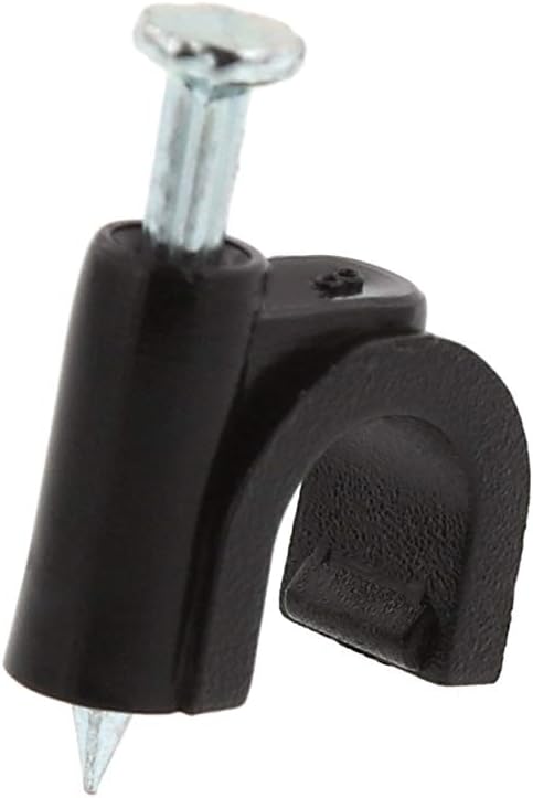 Secure 8mm Black Round Nail Cable Clip for Coax, Ethernet, and Telephone Cable Management - 100 Pack