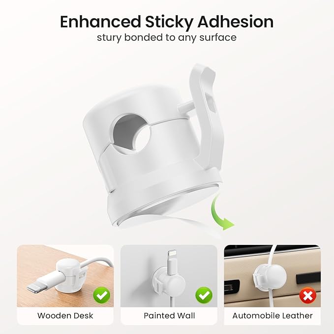 Cable Clips 8 Pack Cord Holder for Nightstand [Cable Smooth Adjustable], Charging Cable Holders for Cords, Adhesive Wire Holder Organize Phone USB Charger Cable for Wall,Car,Desk,Nightstand