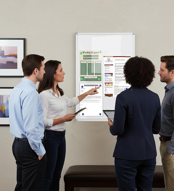 Lockable Magnetic Whiteboard Enclosed Bulletin Board – 36x24 Inch Aluminum Frame Notice Board with Acrylic Door Wall-Mounted Dry Erase Display for Home, Office, School & Lobby