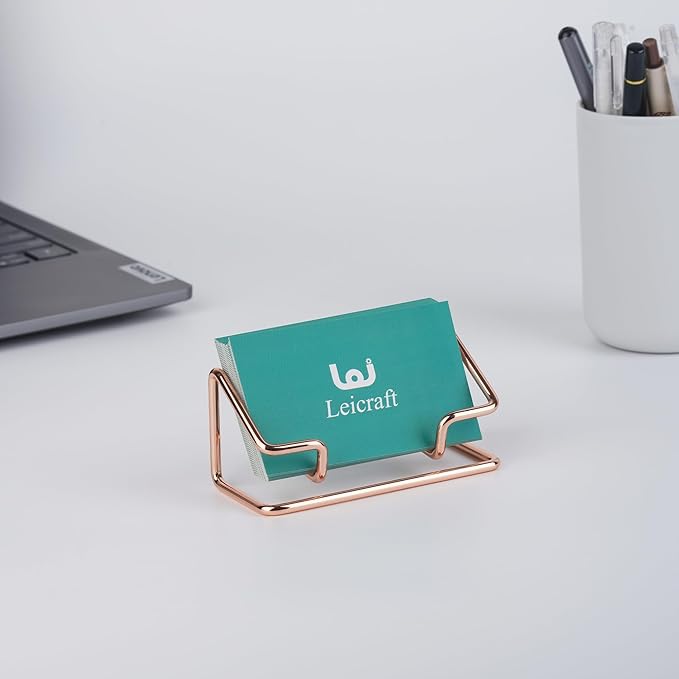 Business Card Holder for Desk, Cute Metal Card Organizers and Office Desk Accessories for Men and Women (Rose gold)