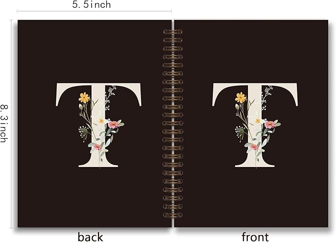 Trendy Personalized Journal Hardcover Spiral Notebook,Black Initial Letter T Notebook,Monogrammed Gifts for Women Teen Girl,College Ruled Hardcover Spiral Notebook 5.5 x 8.3