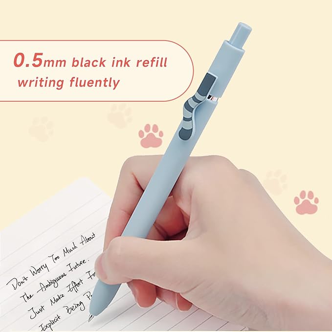 Cat Pens, 4 Pcs 0.5mm Japanese Pens, Cute Kawaii Black Ink Fine Point Smooth Writing Pens (4 Pcs Morandi Cat)